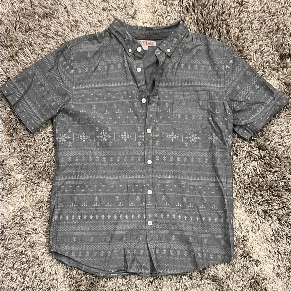 SilverLake Gray Patterned Men's Button Down Shirt Large
